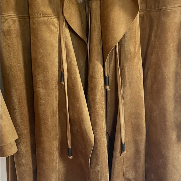 Free People Brown Suede Ruffle-Front Trench Coat - Picture 5 of 7